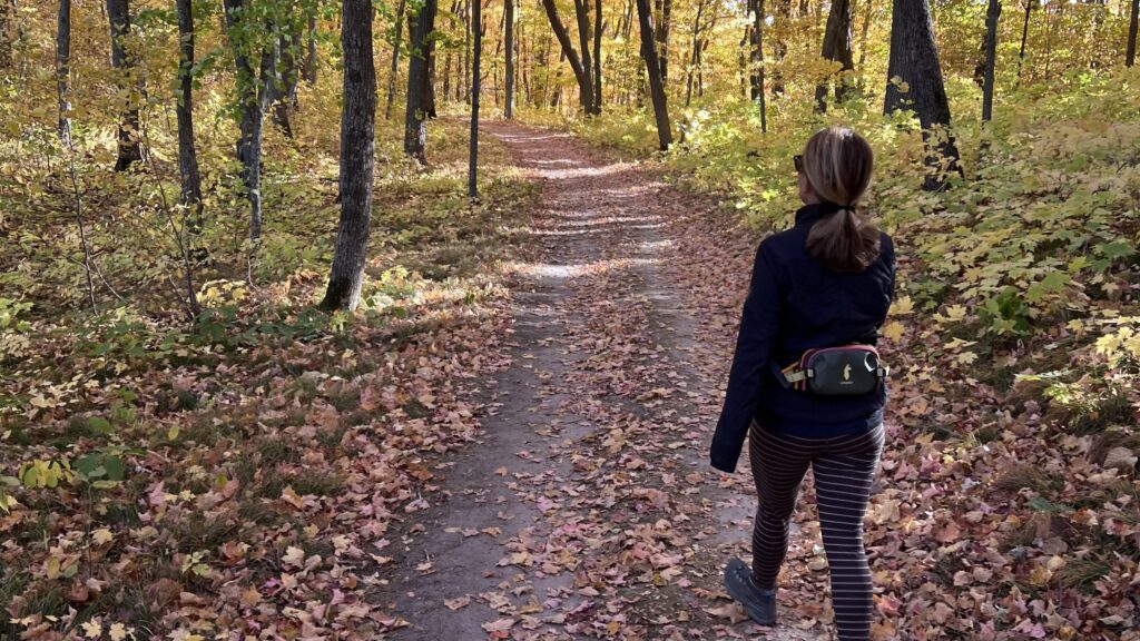 Walking peacefully along the middle path toward soft light