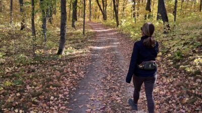 Walking peacefully along the middle path toward soft light